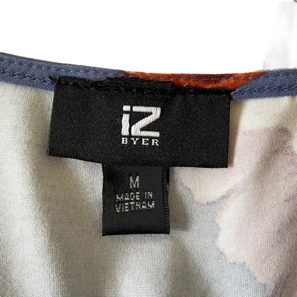 IZ BYER Sz M Blue Dress with Pink Floral Fit & Flare Faux Wrap Dress - Picture 12 of 13